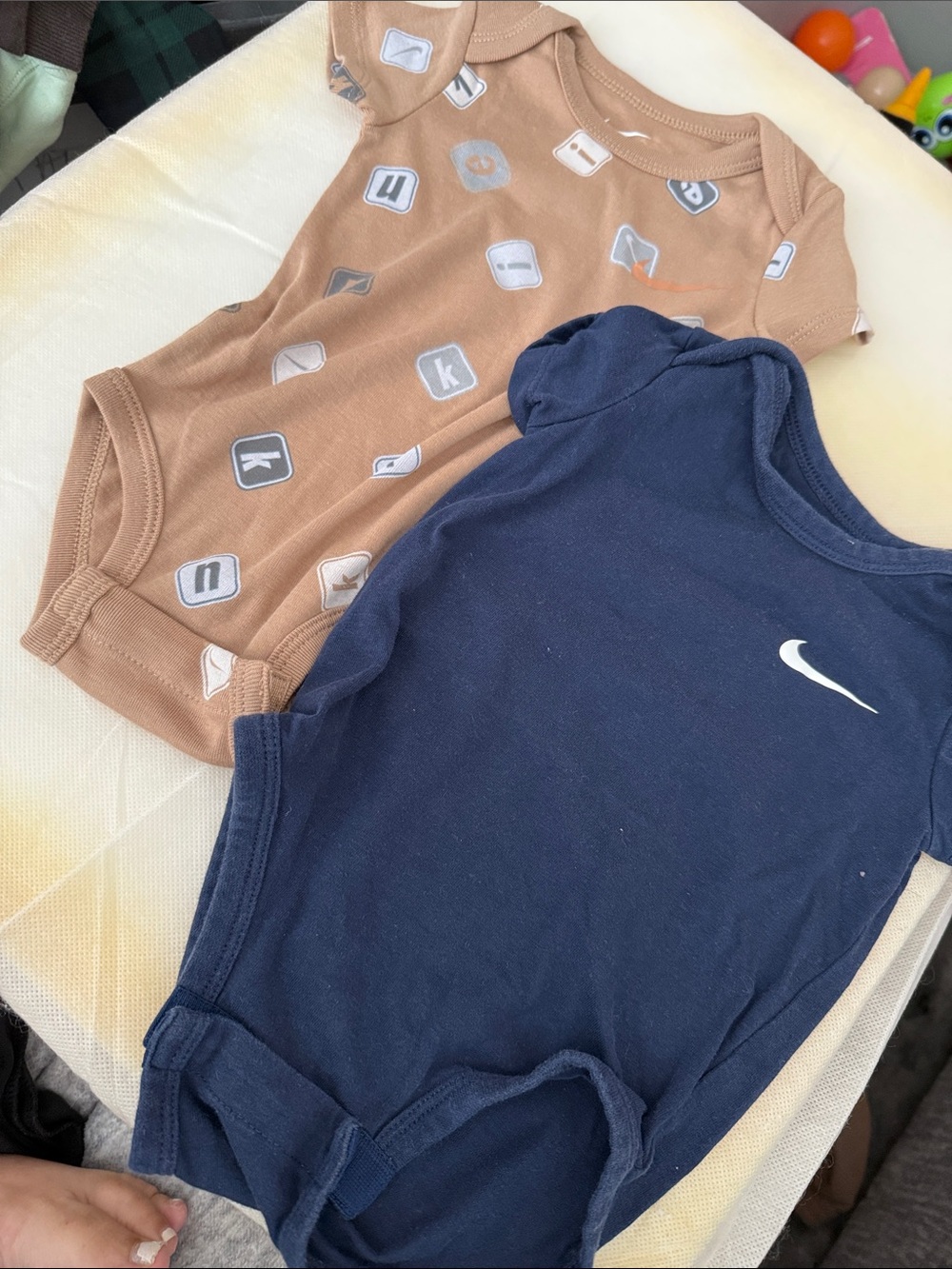 Nike Navy & Brown Baby Bodysuit Set - Swoosh and Key Graphic